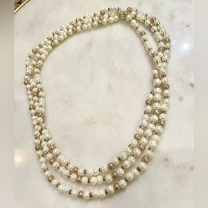 Vintage Gold Detail Extra Long Pearl Necklace